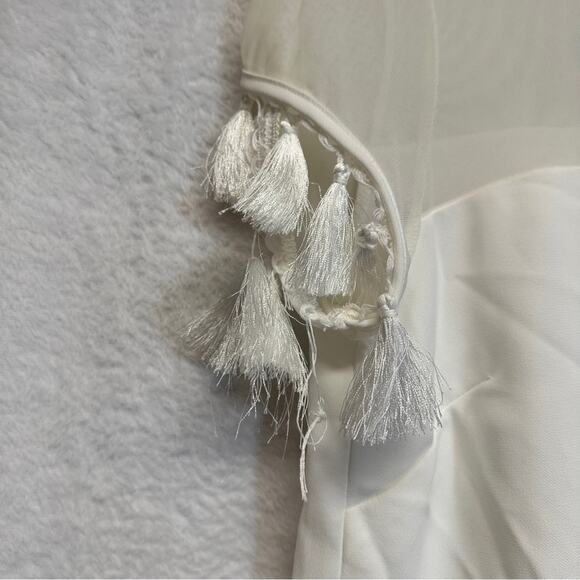 Lulus Iced Latte White Short Sleeve Tassel Shift Dress Size S - Picture 10 of 12
